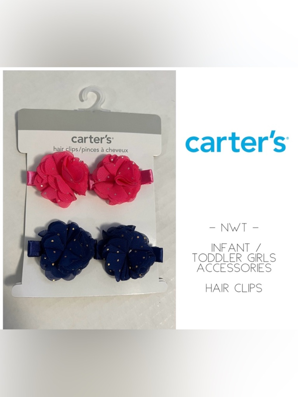 🆕CARTER’S - NWT - INFANT / TODDLER GIRLS 4PK HAIR CLIPS